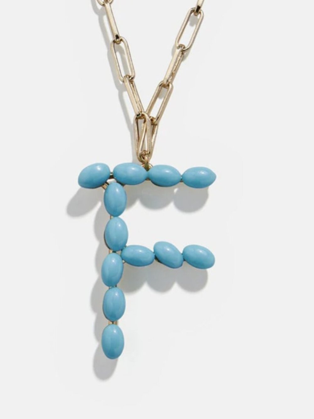 Blue Beaded Letter Name "F" Initial Paperclip Chain Fashion Necklace